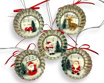 Christmas Diorama Ornaments, Holiday Decor, Hanging Decorations: Santa, Reindeer, Snowman, Mushrooms