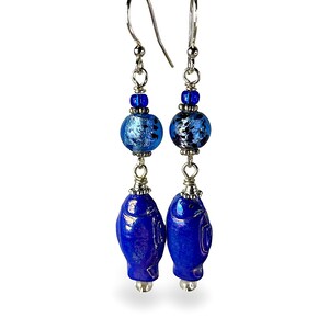 blue fish bead dangle earrings