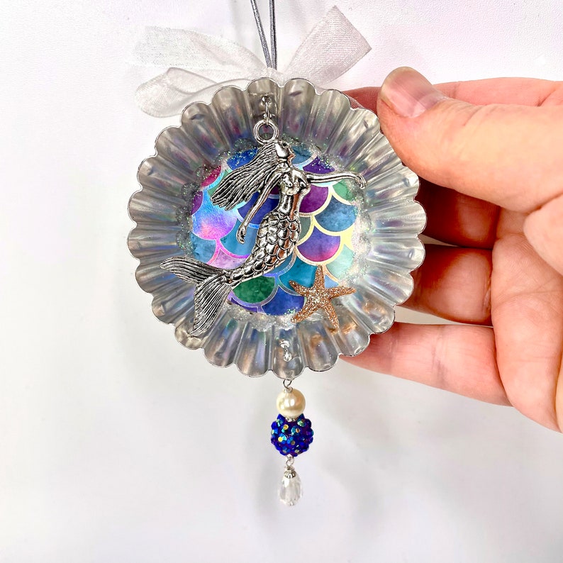 Upcycled Mermaid Ornament, Ocean Inspired Gift For Teen Girl image 8
