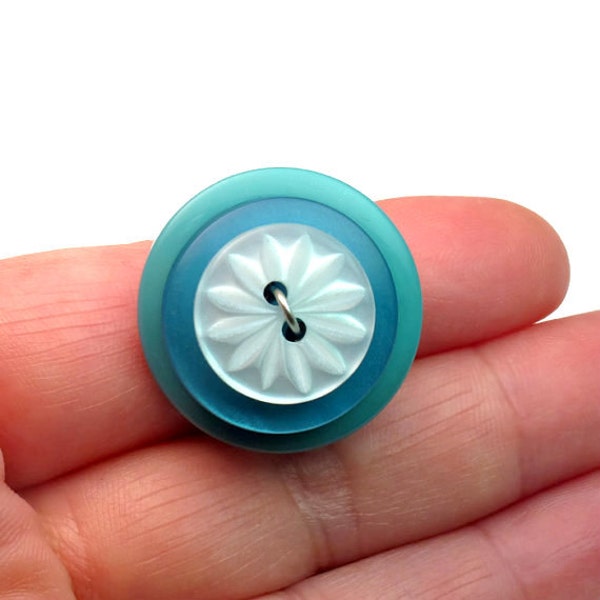 Upcycled Statement Ring in Turquoise Blue, Repurposed Buttons, SIZE 6 3/4