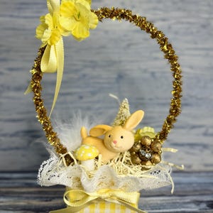 Vintage Inspired Easter Decor, Basket Ornaments with Bunnies in Pastel Colors image 15