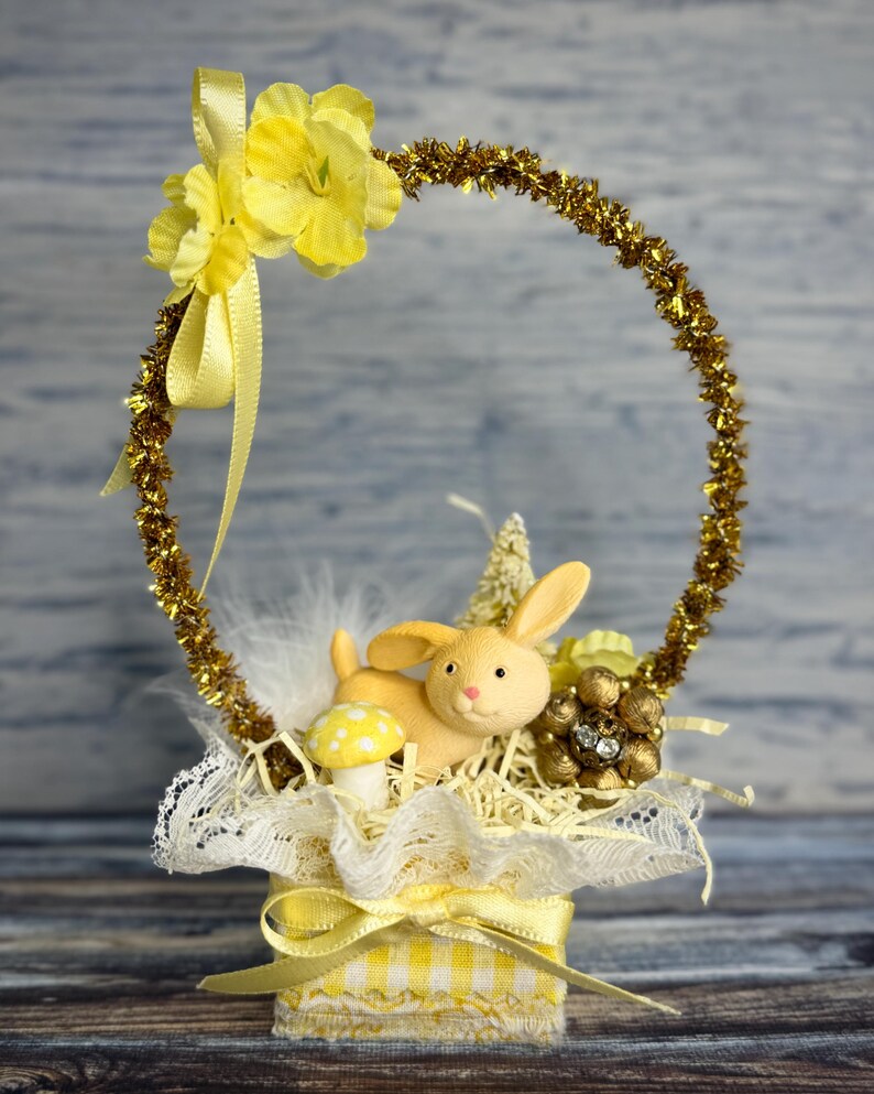 Vintage Inspired Easter Decor, Basket Ornaments with Bunnies in Pastel Colors image 15