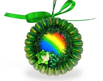 St. Patrick's Day Rainbow Ornaments, Upcycled Tart Tin Decorations