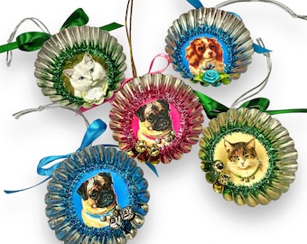 Vintage Inspired Pet Ornaments, Cat, Dog Decorations