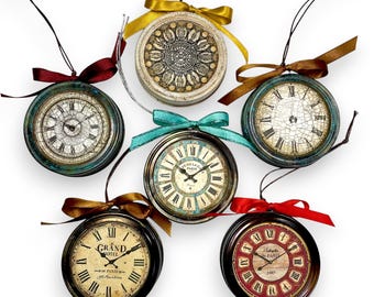 Handmade Rustic Clock Ornaments,  New Year's Decor