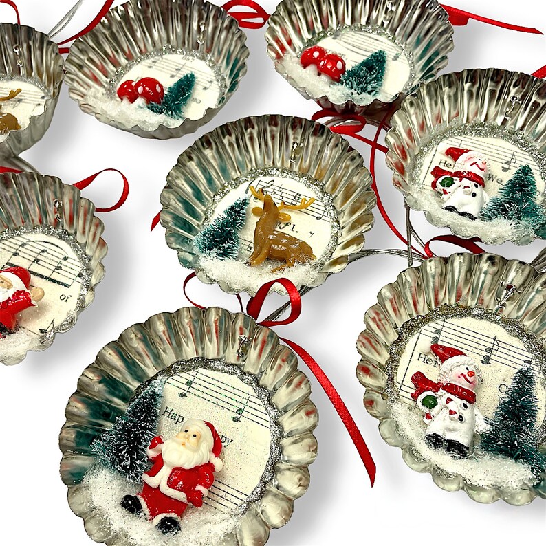 Christmas Diorama Ornaments, Holiday Decor, Hanging Decorations: Santa, Reindeer, Snowman, Mushrooms image 2