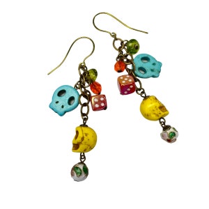 Colorful Sugar Skull Dangle Earrings, Day of The Dead Jewelry image 2