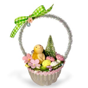 Vintage Inspired Easter Decor, Basket Ornaments with Bunnies in Pastel Colors image 7