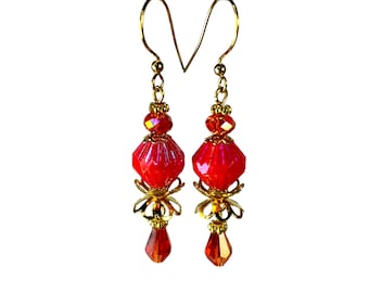 Victorian Red Dangling Earrings, Vintage Inspired Jewelry