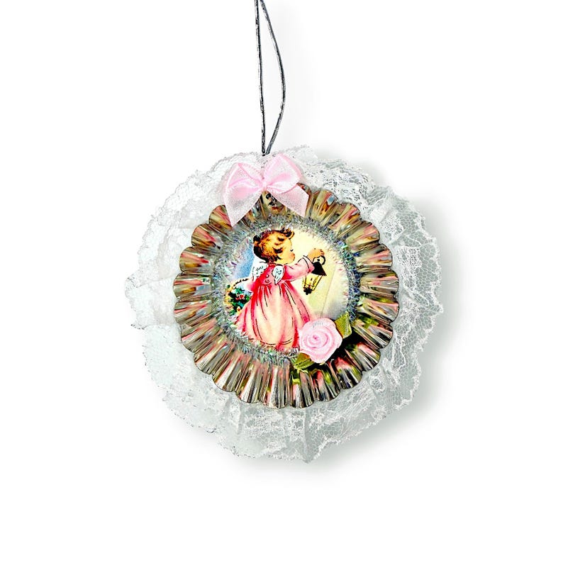 vintage pink christmas angel ornament