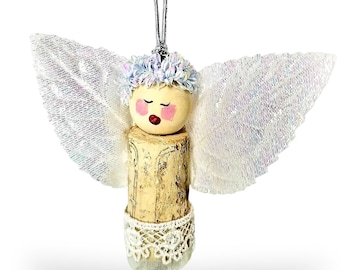 Wine Cork Fairy Ornament, Winter Angel Christmas Decorations, Wine Lover Gift