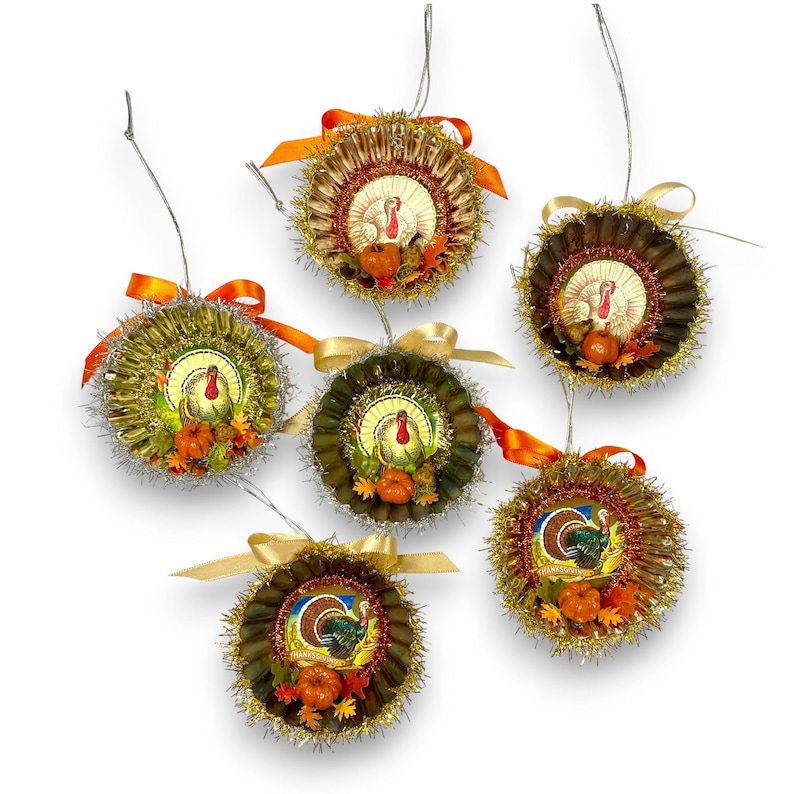 Vintage-Inspired Thanksgiving Turkey Ornament Decorations, Handmade Fall Decor, Hostess Gifts image 1