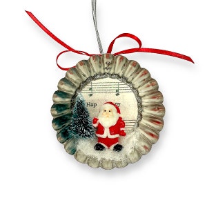 Christmas Diorama Ornaments, Holiday Decor, Hanging Decorations: Santa, Reindeer, Snowman, Mushrooms Santa #2