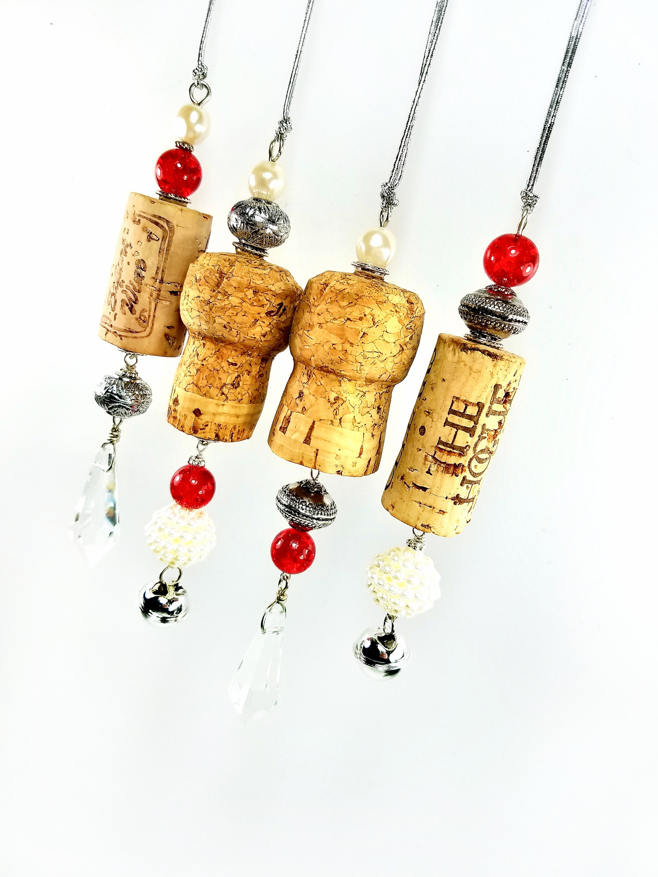 Upcycled Wine Cork Icicle Ornaments Holiday Decor Set of 4 Etsy