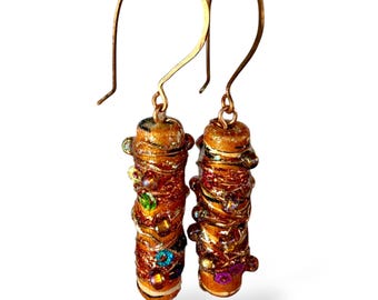 Unique Copper Bead Earrings – Handmade Artisan Wire Wrapped Jewelry with Hand Forged Ear Wires