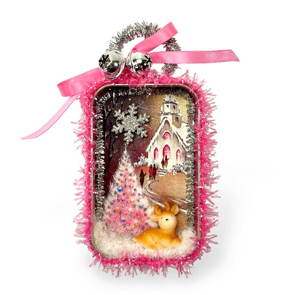 Retro Pink Christmas Shadowbox Ornament Gift