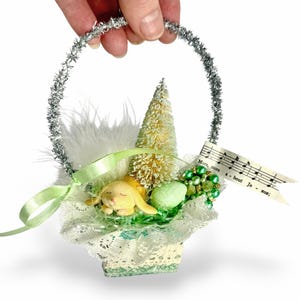 Vintage Inspired Easter Decor, Basket Ornaments with Bunnies in Pastel Colors image 12
