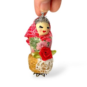 Hanging Russian Doll Ornament, Babushka, Upcycled Wine Cork Christmas Decorations image 2