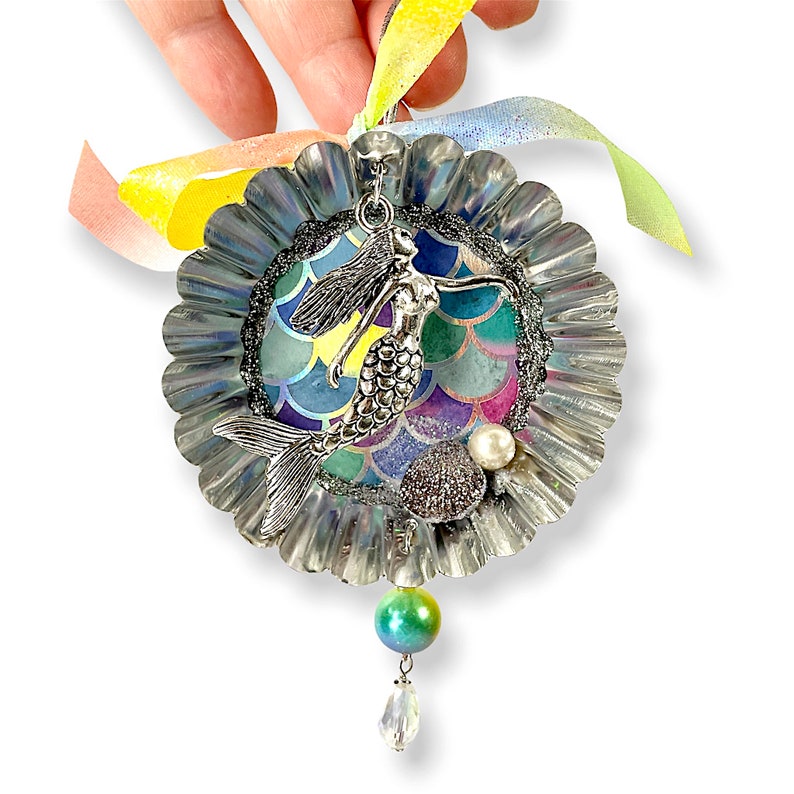 Upcycled Mermaid Ornament, Ocean Inspired Gift For Teen Girl image 6