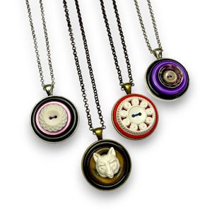 Handcrafted Upcycled Vintage Button Necklace Pendants, Unique Gift Ideas For Her, Med 1 1/4&quot;