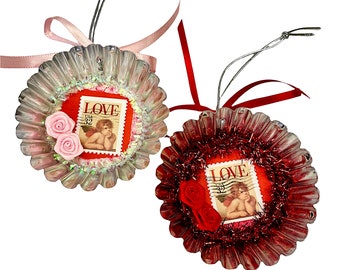Valentine's Day LOVE Ornament, Upcycled Tart Tin Decorations