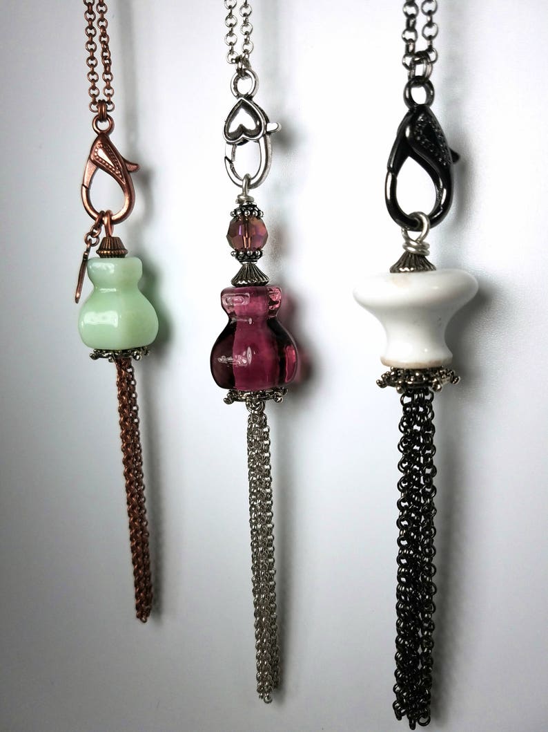 Black or White Long TASSEL Necklaces in Mint Repurposed Glass