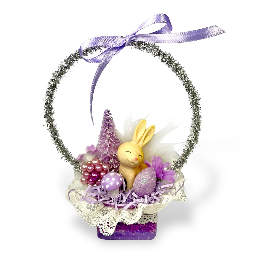 Vintage Inspired Easter Decor Basket Ornaments With Bunnies Etsy