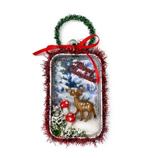 Woodland Christmas Ornament Shadowbox with Reindeer & Mushrooms Reindeer, mushrooms