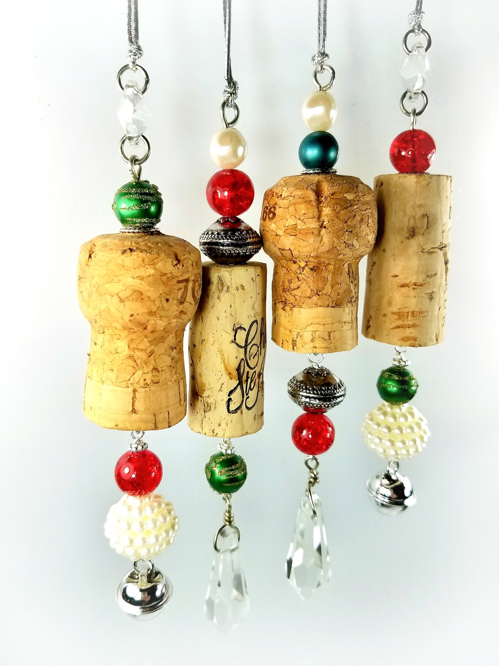 Upcycled Wine Cork Icicle Ornaments Holiday Decor Set of 4 Etsy
