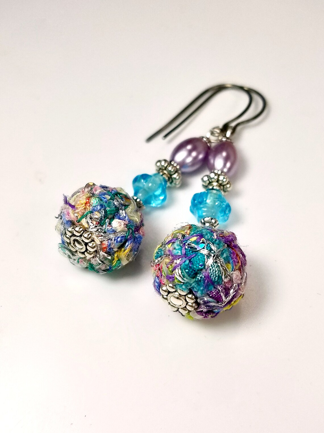 Pastel Bead Dangle Earrings Fiber Art Fabric Jewelry Etsy
