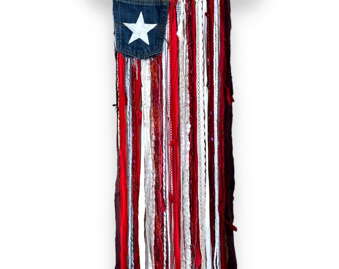 Large Rag Flag Patriotic Rustic Rag Flag Wall Hanging, Beach House or Americana Decor ...