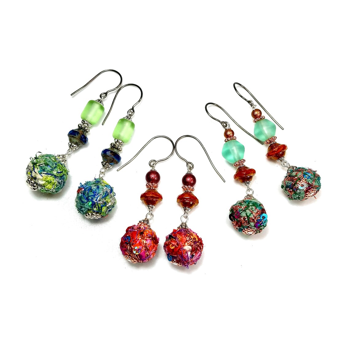 Pastel Bead Dangle Earrings Fiber Art Fabric Jewelry Etsy