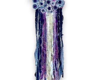 Upcycled Denim Wall Hanging - Purple Ocean Inspired Fiber Art