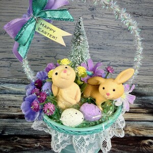 Vintage Inspired Easter Decor, Basket Ornaments with Bunnies in Pastel Colors image 14
