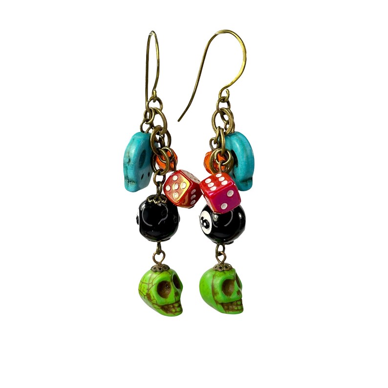 Colorful Sugar Skull Dangle Earrings, Day of The Dead Jewelry image 5