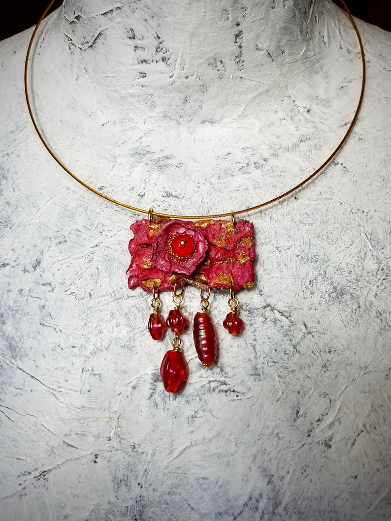 textile art jewelry statement necklace