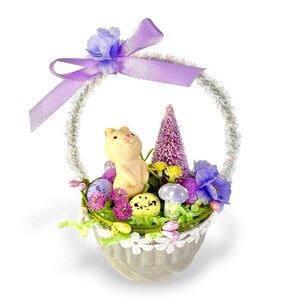 Vintage Inspired Easter Decor, Basket Ornaments with Bunnies in Pastel Colors image 11