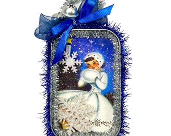 Retro Blue Ornament, Winter Decoration, Gift For Girl