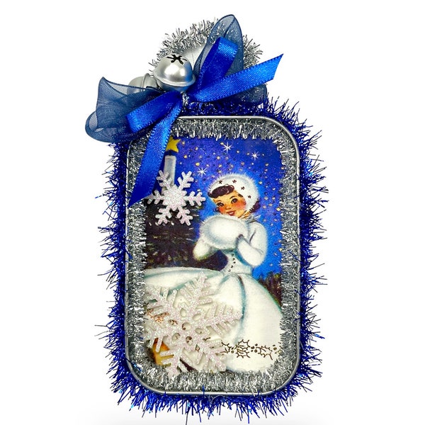 Retro Blue Ornament, Winter Decoration, Gift For Girl