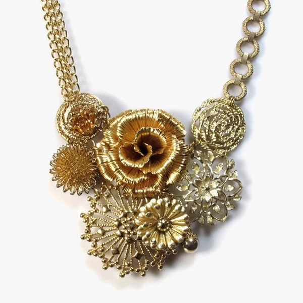 Statement Necklace - Upcycled Gold Flower