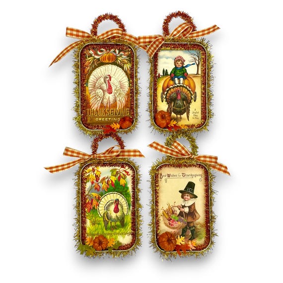 Vintage Inspired Handmade Thanksgiving Ornaments, Fall Gift Ideas, Autumn Decor