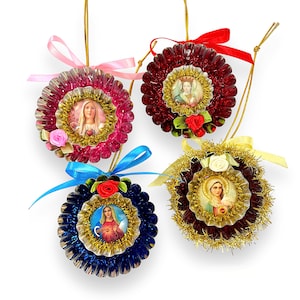 Mexican Folk Art Inspired Ornaments  Festive Holiday Decor, Virgin Mary
