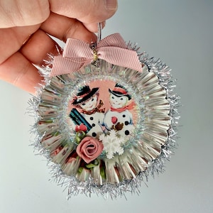Light Pink Retro Christmas Ornaments, Kitschy Vintage Inspired Holiday Decorations image 17