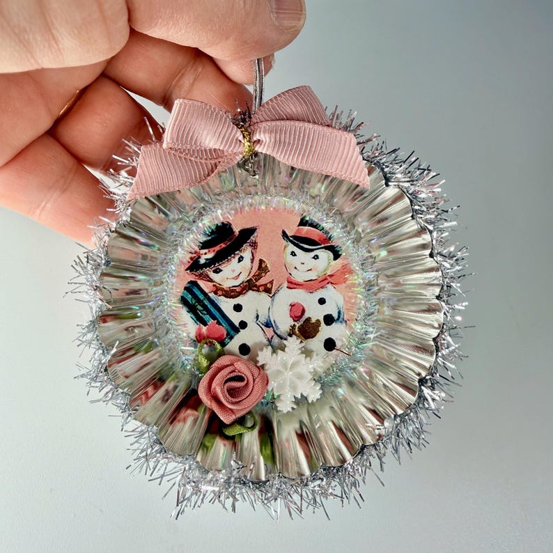Light Pink Retro Christmas Ornaments, Kitschy Vintage Inspired Holiday Decorations image 17