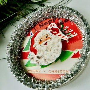 Retro Santa Ornaments, Mason Jar Lid Christmas Decorations in Silver and Gold image 8