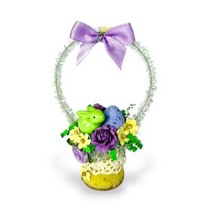 Vintage Wooden Spool Easter Ornament – Tiny Basket Decor – Handmade Spring Shelf Sitter