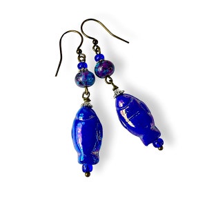 blue fish bead dangle earrings