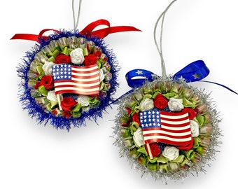 Patriotic Memorial Day Ornaments, American Flag Decoration, Red White Blue Independence Day