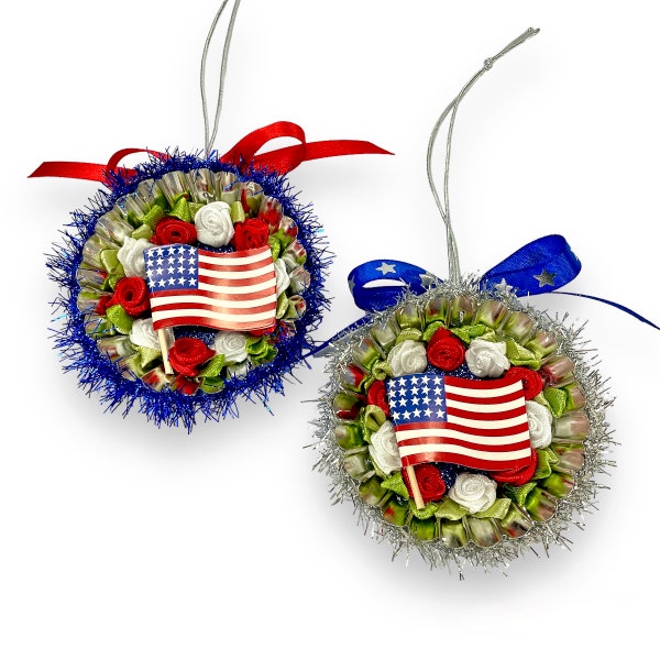 Patriotic Memorial Day Ornaments, American Flag Decoration, Red White Blue Independence Day