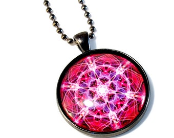 Fuchsia Hot Pink Mandala Necklace – Bold Feminine Statement Pendant, MEDIUM